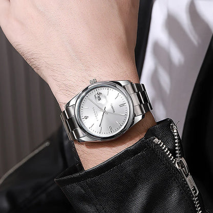 Męski zegarek na rękę CHRONOS – luksusowa marka, wodoodporny, podświetlany, z datownikiem, ze stali nierdzewnej, z mechanizmem kwarcowym.