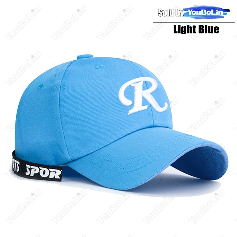 R letter Ribbon Embroidery Cotton Adjustable Hard Top Baseball Cap Sun Hat Trucker Hats Hip Hop Caps