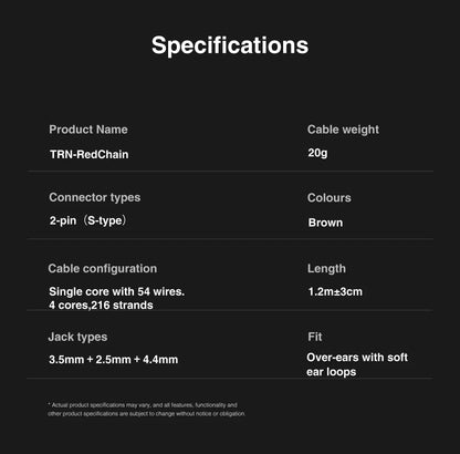 TRN RedChain Upgrade Cable Silver-Plated Copper OFC Copper Earphone Cable with Swappable 2.5mm 3.5mm 4.4mm Connectors for TRN IEM Headphones