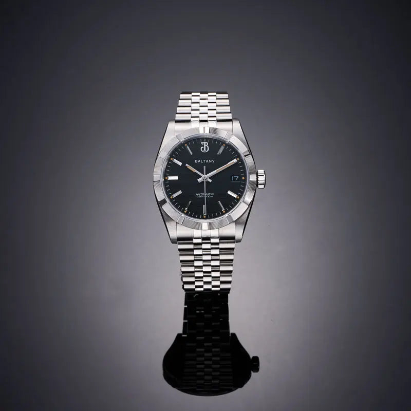Baltany S4102 Business Man Automatic Mechanical Wristwatch 36mm Linen Dial Engine Turned Bezel NH35 Luxury Dress Watch For Man