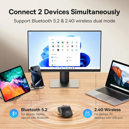 Baseus F02 Ergonomic Wireless Mouse with Bluetooth 5.2, 2.4G, 4000 DPI & 7 Silent Buttons