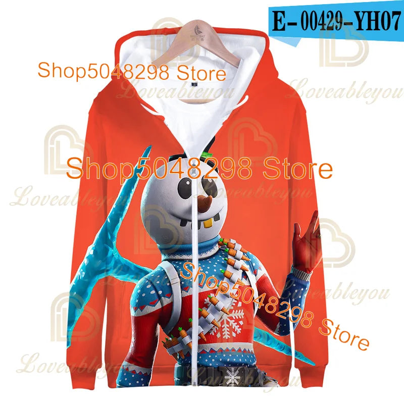 Sweatshirt Fortnite para Adultos e Crianças, Hoodie Infantil com Fecho, Estampado 3D de Jogo, para Rapazes e Raparigas, Estilo Harajuku, Manga Comprida, Roupa para Adolescentes