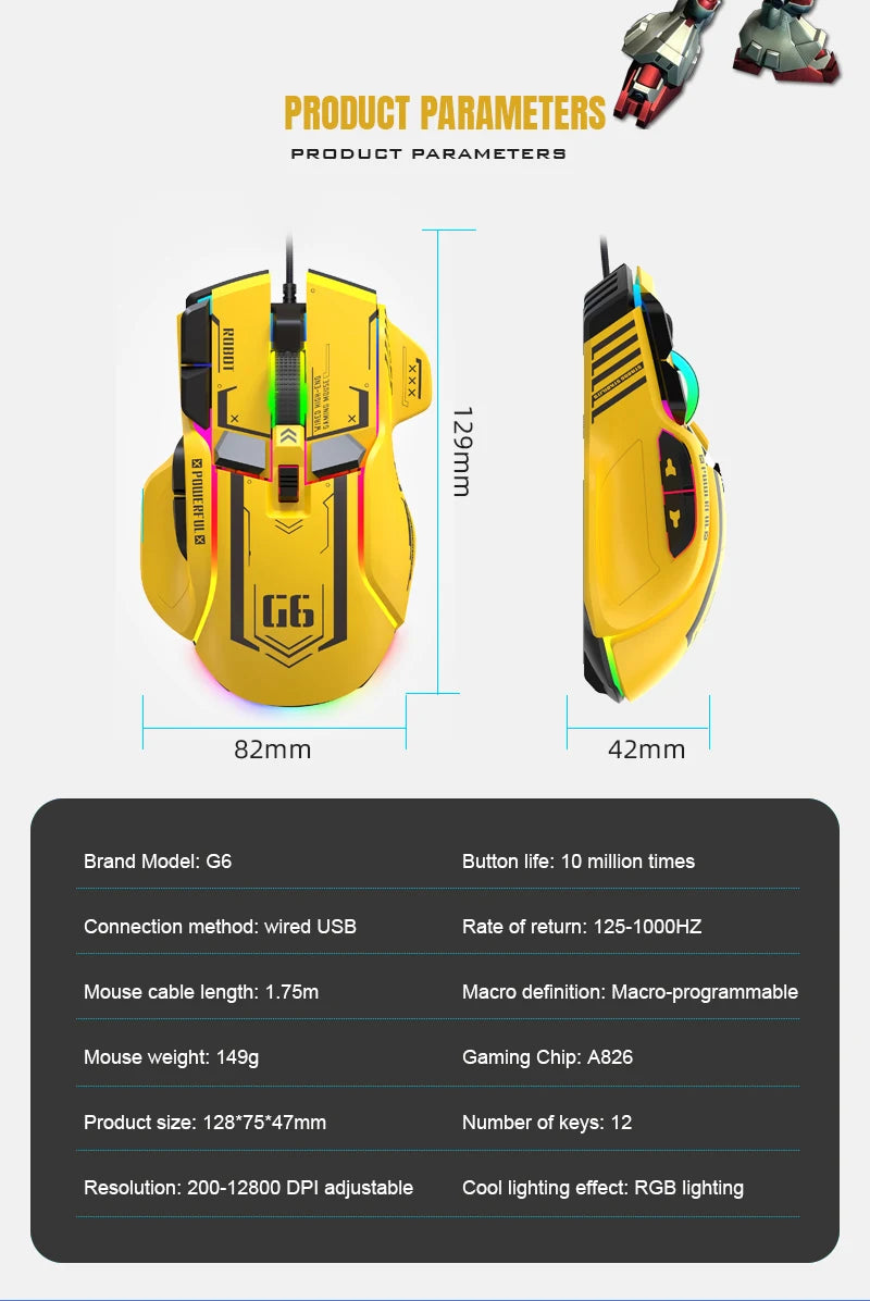 HXSJ Programmable Gaming Mouse Wired 12800 DPI RGB Gaming Mouse with 12 Programmable Buttons, Ergonomic Wired Gaming Mouse for PC, Laptop & Windows