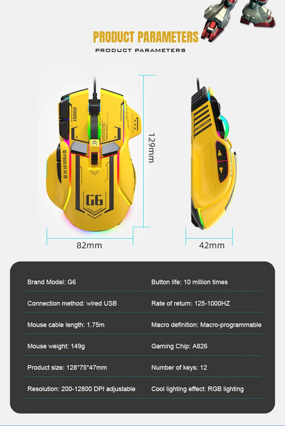 HXSJ Programmable Gaming Mouse Wired 12800 DPI RGB Gaming Mouse with 12 Programmable Buttons, Ergonomic Wired Gaming Mouse for PC, Laptop & Windows