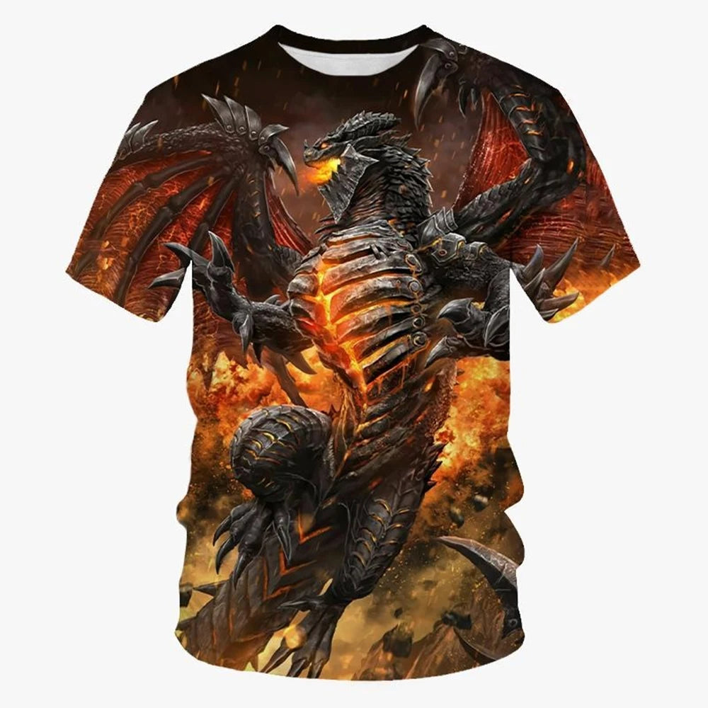 Summer New Cool 3D Dragon Printed Fashion Men's Round Neck Short Sleeve T Shirt Funny Kids T shirt Size100-6XL Oversized