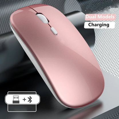 Ladattava langaton hiiri kahdella yhteystilalla, Bluetooth-yhteensopiva 2.4G USB -tietokonehiiri kannettavalle, iPadille, tabletille ja pelikäyttöön