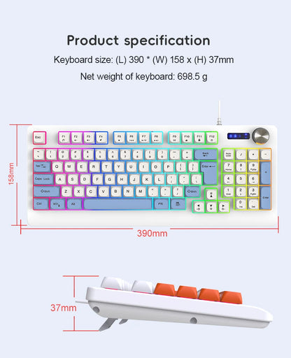 93 Keys Wired Gaming Keyboard with RGB Backlight Multi-Function Knob Color Matching Mechanical Feel Keyboard for PC Laptop Gamer