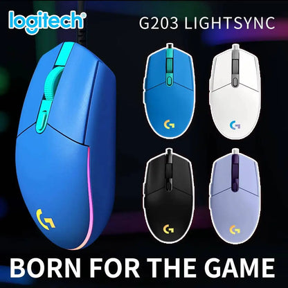 Logitech G203 LIGHTSYNC Wired Gaming Mouse 8000 DPI RGB Sensor, 6 Buttons Mechanical Tensioning USB Mouse for Gaming & Office