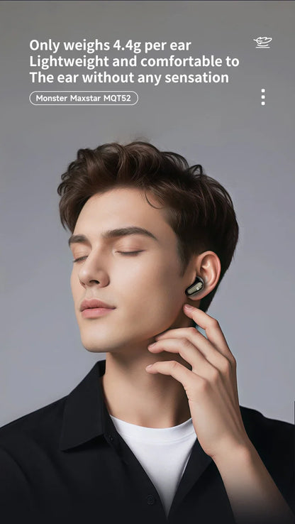 Monster MQT52 TWS Wireless Gaming Headset Bluetooth 5.4 HiFi Stereo Earbuds, Wireless Gaming Headset with Noise Cancelling Mic, Touch Control, 24H Battery, Bluetooth Gaming Earphones