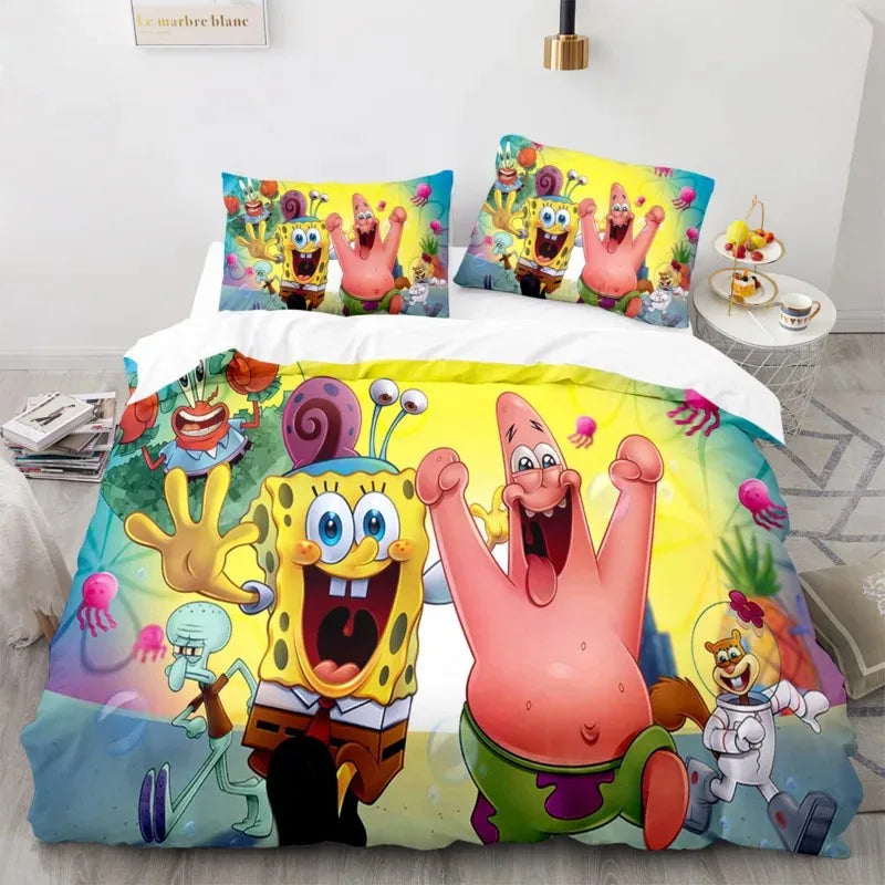 Cartoon anime komplet posteljine SpongeBob 3D print, Patricks Squidwards navlaka za poplun, jastučnica i posteljina, veličine Full Queen King