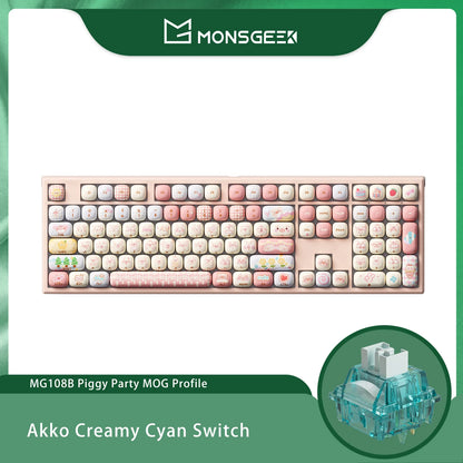 Tastiera meccanica wireless Akko MonsGeek MG108B Bun Wonderland, profilo MOG, RGB, 108 tasti, formato full size, hot swap, USB / 2.4G / BT 5.0