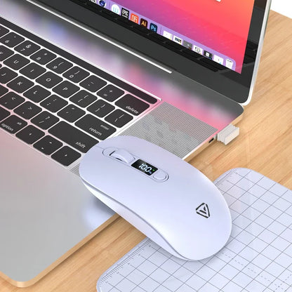 Lenovo Wireless Mouse Bluetooth 2.4G Rechargeable Silent Mouse with Smart Display, Dual Mode Bluetooth Wireless Mouse for Laptop, Desktop & Office