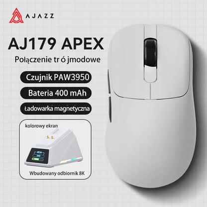 AJAZZ AJ179 APEX Gaming Mouse with Color Screen Dock, Tri-Mode Wireless Gaming Mouse, PAW3950 Sensor, 8000Hz Polling Rate, Magnetic Charging