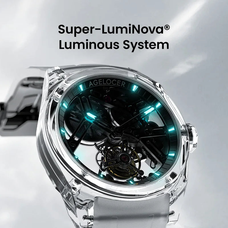 AGELOCER Limited Edition "Ice Never Melts" Free-sprung Crystal Tourbillon Watch Luxury Manual Mechanical Watches