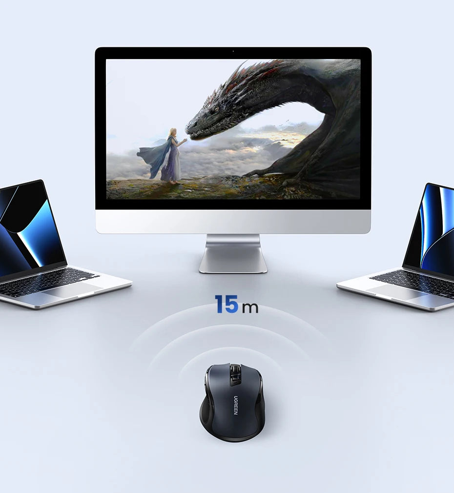 UGREEN Wireless Mouse Bluetooth 5.0 & 2.4G Ergonomic Mouse, 4000 DPI Silent Wireless Mouse with 6 Buttons for Laptop, MacBook, PC & Tablet