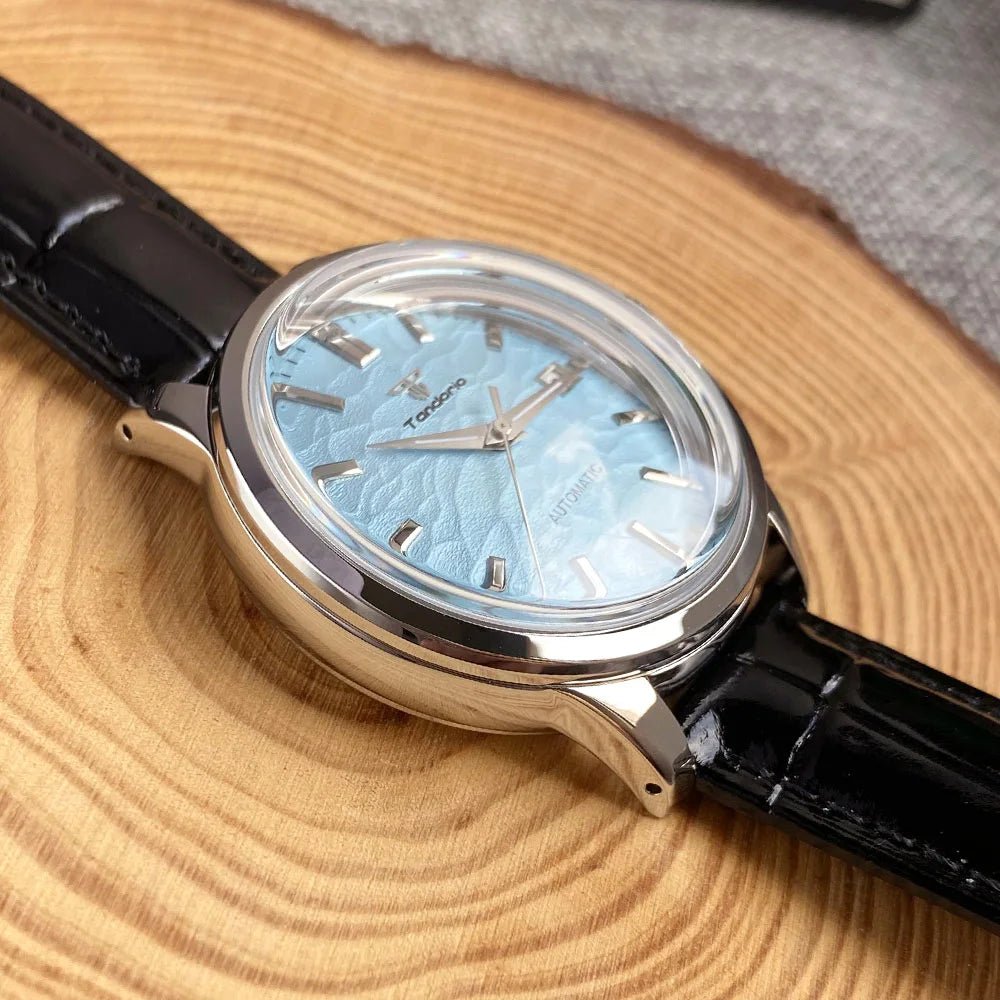 Tandorio 40mm Japanese NH35 Automatic 200M Diving Watch Men Beige Dial Bubble Sapphire Polished Case Glass Back Screw Crown