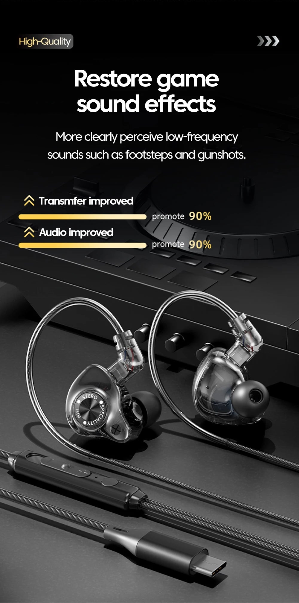 Original 15D Super Bass In-Ear Headphones with Mic – Type-C & 3.5mm AUX Wired Gaming Earphones, Noise Cancelling HiFi Deep Bass Headset for iPhone & Android