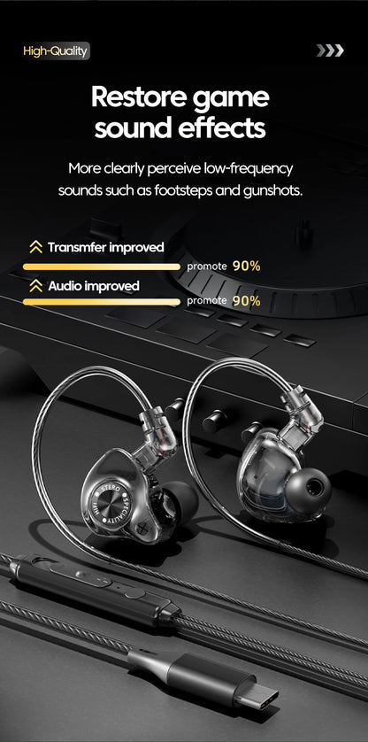 Original 15D Super Bass In-Ear Headphones with Mic – Type-C & 3.5mm AUX Wired Gaming Earphones, Noise Cancelling HiFi Deep Bass Headset for iPhone & Android