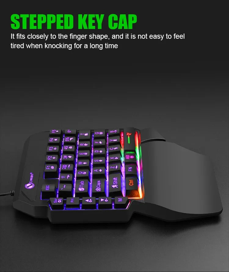 Teclado mini gaming de una mano con 35 teclas, USB, ultradelgado, con cable y retroiluminación, para portátil, PC de sobremesa y smartphone