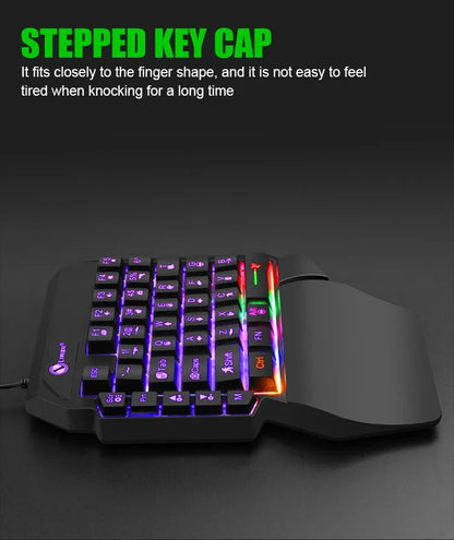 Teclado mini gaming de una mano con 35 teclas, USB, ultradelgado, con cable y retroiluminación, para portátil, PC de sobremesa y smartphone