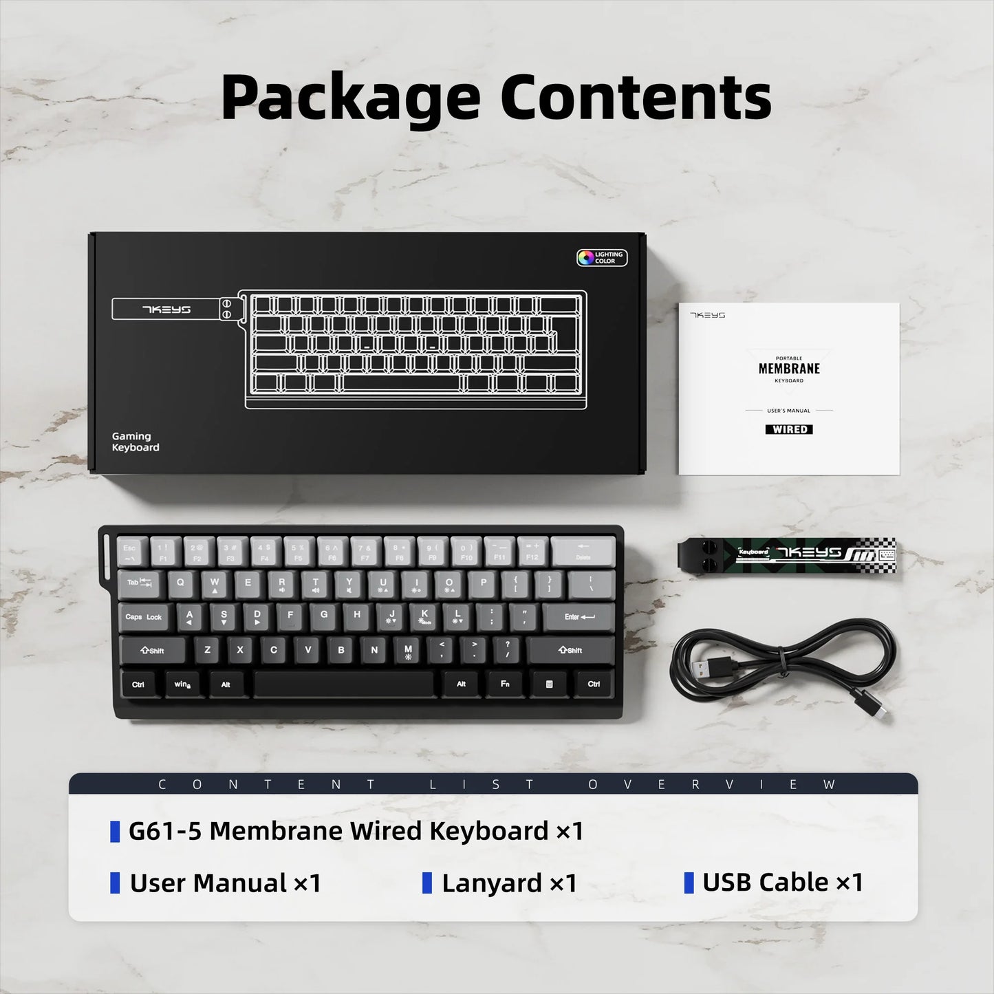 60% kompakte kabelgebundene Tastatur mit RGB-Hintergrundbeleuchtung und Keycaps mit Farbverlauf, geeignet für Windows-Tablets, Laptops und Gamer.