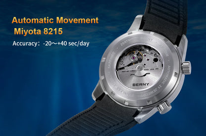 BERNY Men's Dive Watches 200M Waterproof Super Luminous Automatic Mechanical Diver Watch 42mm Sapphire Swim Diving Wristwatch