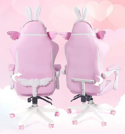 Pink Gaming Chair for Girls with Footrest, Comfortable Cartoon Gamer Chair, Adjustable Swivel Computer Chair for Bedroom, Office & Study