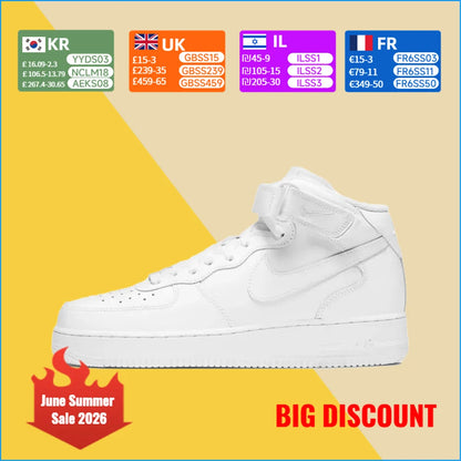 Unisex superge Nike Air Force 1 Mid – klasičen dizajn, oblazinjena podpora gležnja za vsakodnevno in vsestransko nošenje CW2289-111