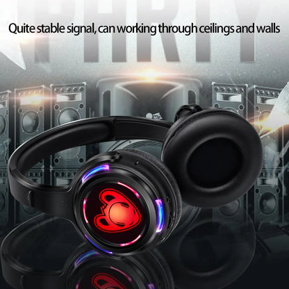 Silent Disco Wireless Headphones RF LED DJ Party Headset 863–865MHz/915MHz with 3-Channel LED Lighting & 10H Battery