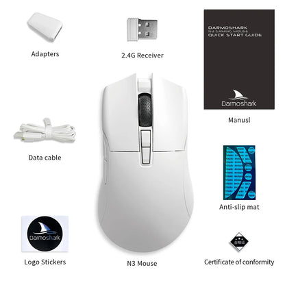 MOTOSPEED Darmoshark N3 Pro Wireless Gaming Mouse, Tri-Mode Bluetooth Gaming Mouse with PAW3395 Sensor, 8K Polling Rate, 26,000 DPI, Rechargeable Ergonomic Gaming Mouse
