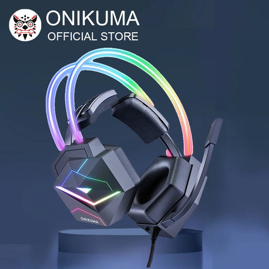 ONIKUMA X20 Gaming Headset with RGB Light Wired Headphones With Mic Bass Surround Over Ear Full Light Earphone for PS5 PC