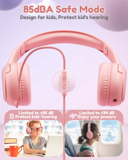 Awatrue Kids Headphones with Microphone, Safe Volume Limited Wired Kids Headphones for School, Toddler & Children, Comfortable Stereo Headset for Learning, Travel & Gaming