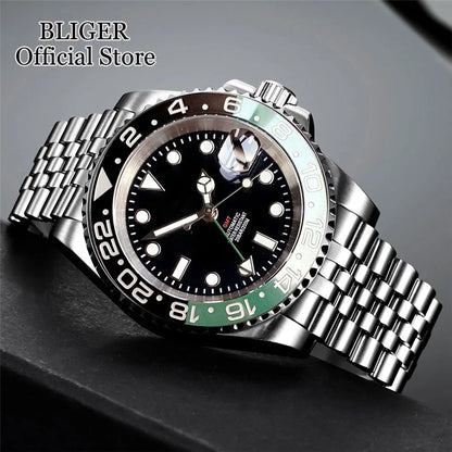 NH34A 200M Waterproof 40mm NH34 GMT Sapphire Luminous Automatic Movement Diving Watch Men Steel Bracelet Black Grey Insert