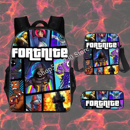 Mochila Fortnited 3PCS para Rapazes, Victory Game, 16 Polegadas, Resistente à Água, Mochila Pré-Escolar, Mochilas Escolares Fixes para o Ensino Básico