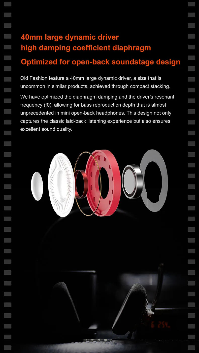 MOONDROP OLD FASHIONED On-Ear Headphones 40mm Dynamic Driver Wired Headphones with 3.5mm Plug, HiFi Audio Headset with Volume Control