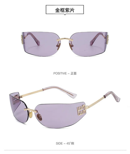 2026 New High End Sunglasses Women Rimless Curved Sun Glasses for Eye Protection and Sunscreen Travelling Hiking Shades Gafas
