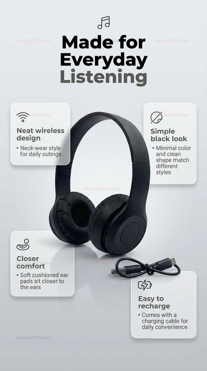 High Fidelity Bluetooth Wireless Headset Over Ear Headphones with HD Mic, Premium Bluetooth Wireless Headset for Clear Stereo Sound, Sports & Daily Use