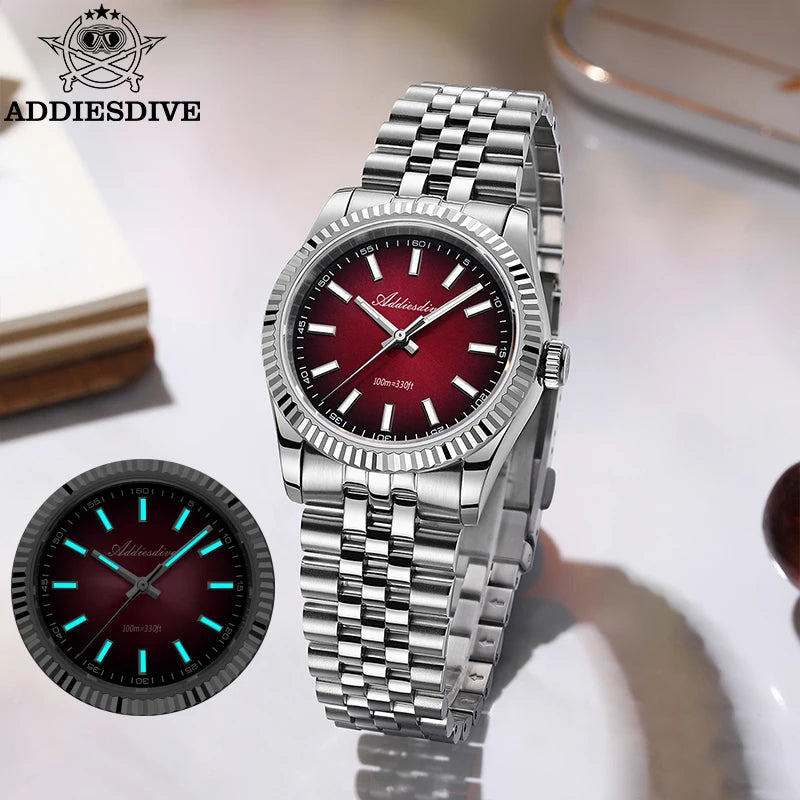 ADDIESDIVE New Men's Watch AD2073 Sapphire Glass 36mm VH31 Sunburst Quartz Watches 10Bar Waterproof Diving Luminous Wristwatch