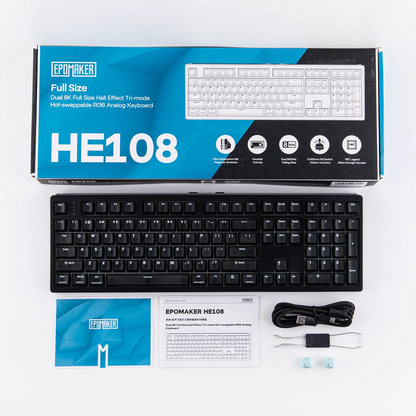 EPOMAKER HE108 Full Sized ANSI US QWERTY Layout Tri-mode Wireless Hall Effect Gaming Keyboard 128K Scan Rate & 10000mAh Battery