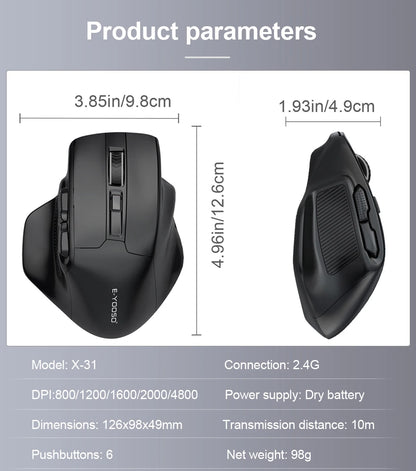 E-YOOSO X-31 Wireless Gaming Mouse for Big Hands, USB 2.4G Ergonomic Gaming Mouse, 4800 DPI Optical Mouse with 5 Buttons for PC & Laptop