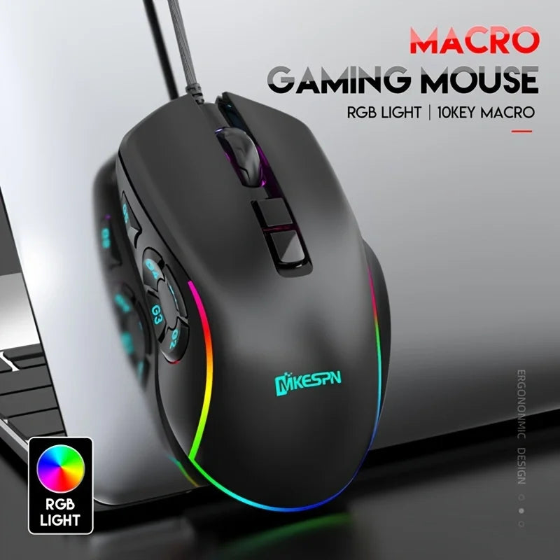JOMAA X9 RGB Gaming Mouse, 10 Programmable Macro Wired Gaming Mouse, 12800 DPI RGB Wired Mouse for PC, Laptop, FPS, MOBA & Office