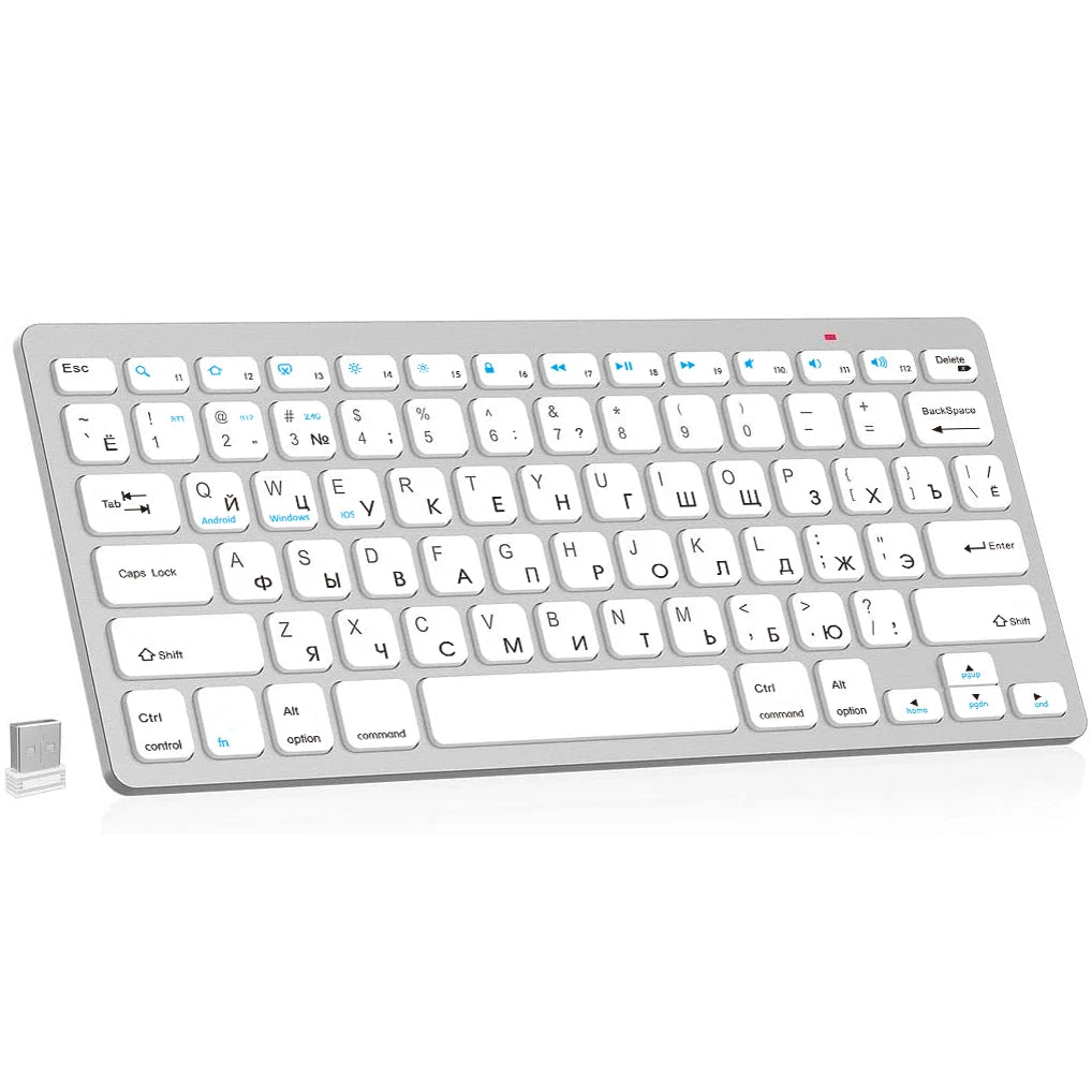 Russian English Layout Slim Wireless Keyboard Bluetooth & 2.4G Dual Mode Keyboard Compact Ergonomic for Windows ios Android