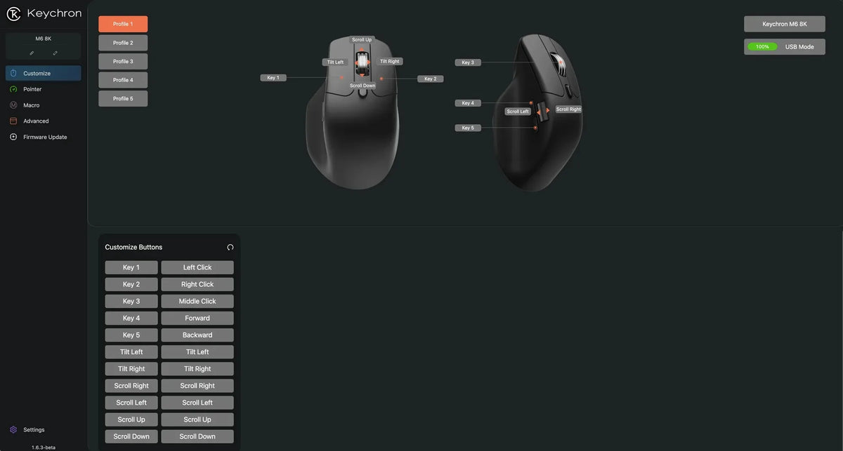 Keychron M6 Wireless Mouse with PixArt 3950 Sensor, 8K Polling Rate, Silent Switches, Dual Scroll Wheels, Bluetooth & 2.4GHz Ergonomic Mouse