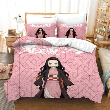 Nezuko Kamado Bedding Set Anime Demon Slayer Duvet Cover Comforter Bed Linen Single Twin Full Queen Size 3d Kids Girl Boys Gift