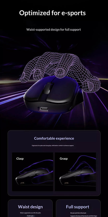 ATK U2 V2 Mini Ultimate Wireless Gaming Mouse, PAW3950 Ultra Sensor, 8KHz Polling Rate, Lightweight Tri-Mode Ergonomic Esports Mouse
