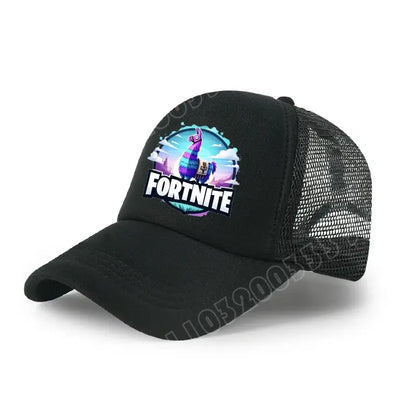 Детска бейзболна шапка Fortnite с принт в анимационен игрови стил, лятна дишаща мрежеста шапка с регулируема козирка, подарък за детски рожден ден