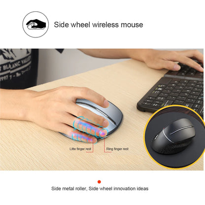 HXSJ T32 2.4G Wireless Ergonomic Vertical Mouse, 4800 DPI Wireless Gaming Mouse with Side Metal Roller, USB Ergonomic Mouse for PC, Laptop & Office