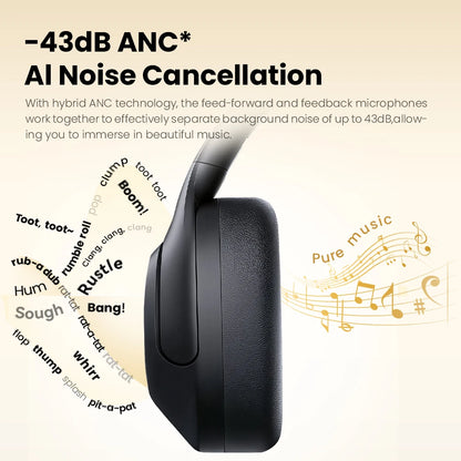 HAYLOU S30 Wireless Bluetooth 5.4 Headphones – 43dB Adaptive Noise Cancelling Over-Ear Headphones, 40mm Driver, 80H Playtime Hi-Res ANC Headset with Microphone