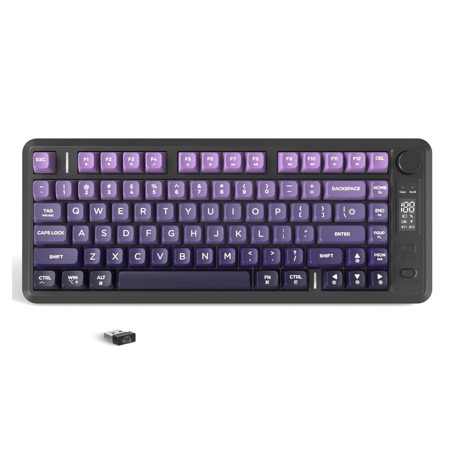ATTACK SHARK M75 Wireless Membrane Gaming Keyboard with OLED Display, Bluetooth & 2.4GHz Tri-Mode, RGB Backlit PBT Keycaps, Multifunction Knob