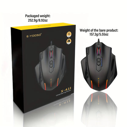 E-YOOSO X-41PRO langallinen suuri pelihiiri, RGB-taustavalaistus, 11 ohjelmoitavaa sivupainiketta, tuki tietokoneille, PC:lle, kannettaville ja Macille